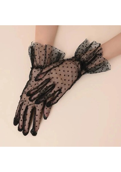 Kısa Boy Güpürlü Siyah Puantiyeli Tül Eldiven Siyah Renk fırsatları