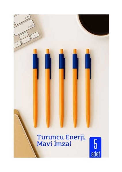 Hsnet Tükenmez Kalem Mavi Ofis ve Okul Için Pratik Yazım 5 Li Paket