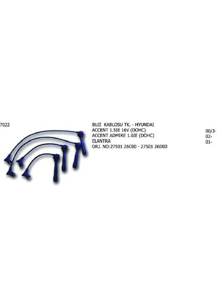 7022 Buji Kablosu 2750123B01 2750123B70 2750126000