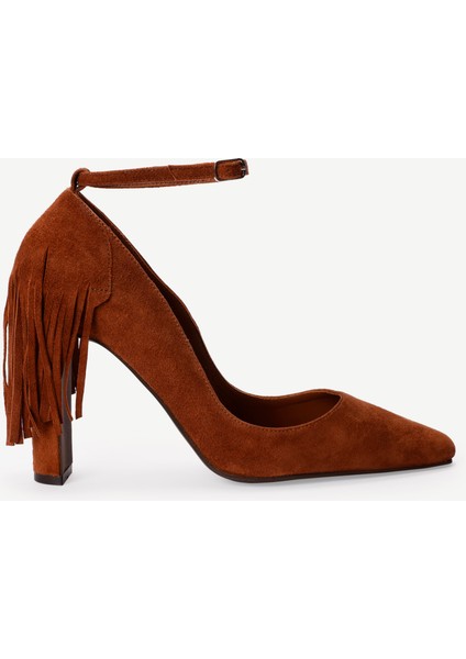 Deri Püsküllü Topuklu Ayakkabı