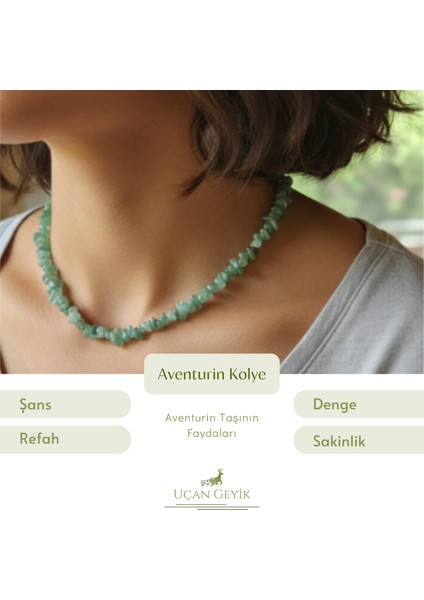 Aventurin Doğal Taş Kolye - Yeşil Şans Taşı Kolye