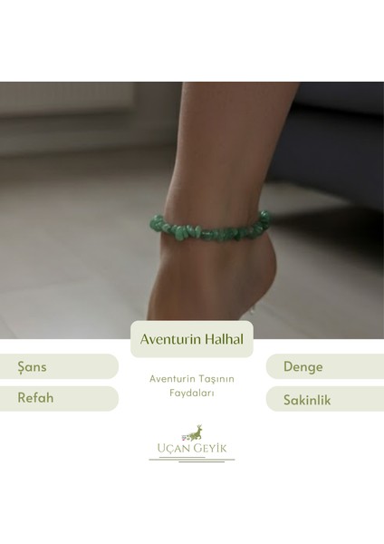 Aventurin Doğal Taş Halhal – Şans, Bolluk ve Huzur Taşı, El Yapımı Enerji Dengeleyici Unisex Takı