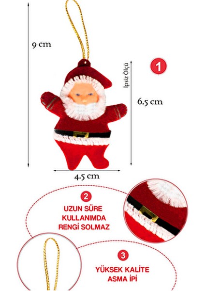 4'lü Noel Baba Yılbaşı Çam Ağacı Süsü Kırmızı Renkli Eğlenceli Dekorasyon fırsatları