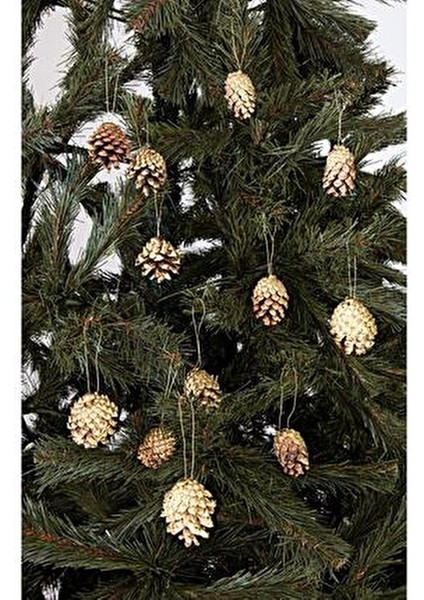 Yılbaşı Çam Ağacı Süsü Kozalak 12'li Altın Renkli Noel Süsleri fiyatları