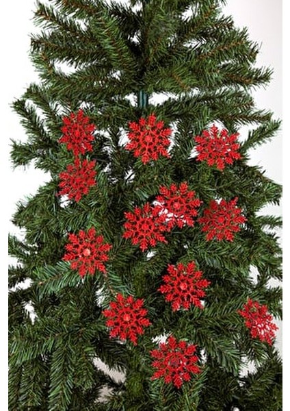 Yılbaşı Çam Ağacı Süsü Simli Kar Tanesi 12 Adet Kırmızı Renkli Dekoratif fiyatları