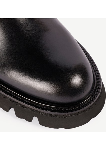 Kumaş Detaylı Deri Uzun Bot