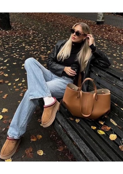 Women's Ugg Tazz Iı Kadın Platform Kahverengi Terlik - Platform Taban Ugg - Bot - Sandalet- Terlik modelleri