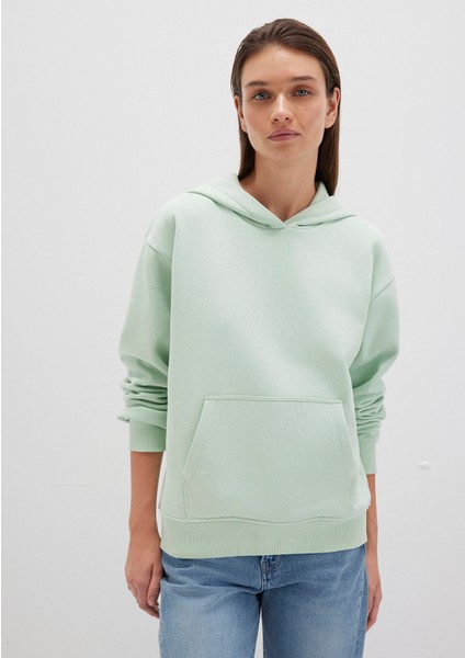 Kapüşonlu Yeşil Basic Sweatshirt 167299-71449