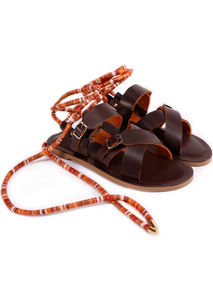 Arkadan Bağlı Deri Sandalet