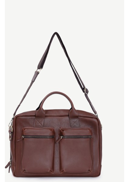 Fonksiyonel Çok Bölmeli Deri Laptop Çantası