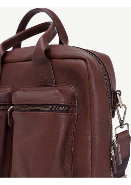 Fonksiyonel Çok Bölmeli Deri Laptop Çantası