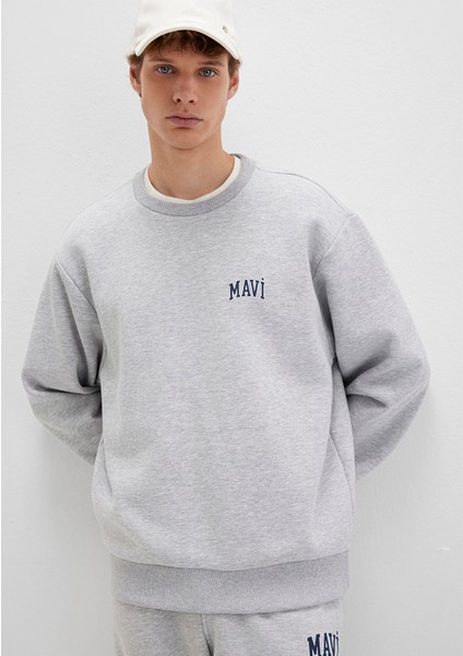 Mavi Logo Baskılı Gri Sweatshirt 0611716-80018