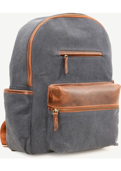 Deri Cep Detaylı Canvas Sırt Çantası