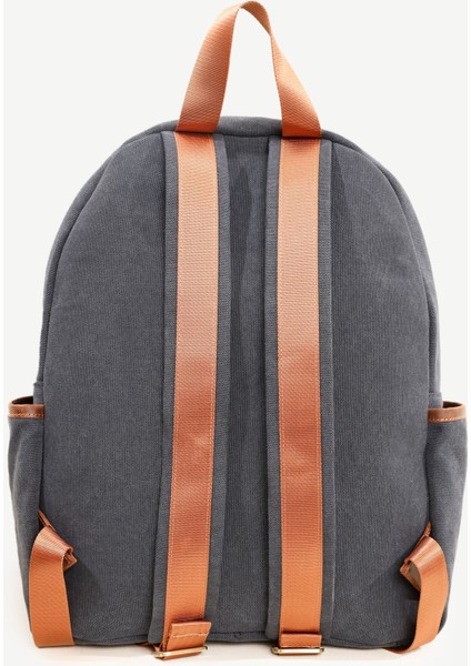 Deri Cep Detaylı Canvas Sırt Çantası