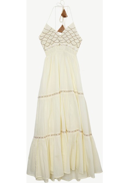 İşlemeli Uzun Elbise