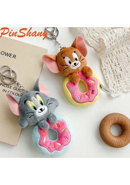Pinshang 12 cm Tom ve Jerry Donut Anahtarlık Peluş Kolye Yumuşak Dolması Karikatür Anime Kolye Sırt Çantası Anahtarlık Dekorasyon (Yurt Dışından)