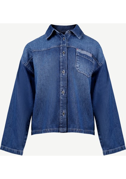 Çift Cep Detaylı Denim Gömlek
