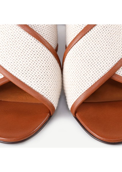 Hasır Detaylı Deri Topuklu Sandalet