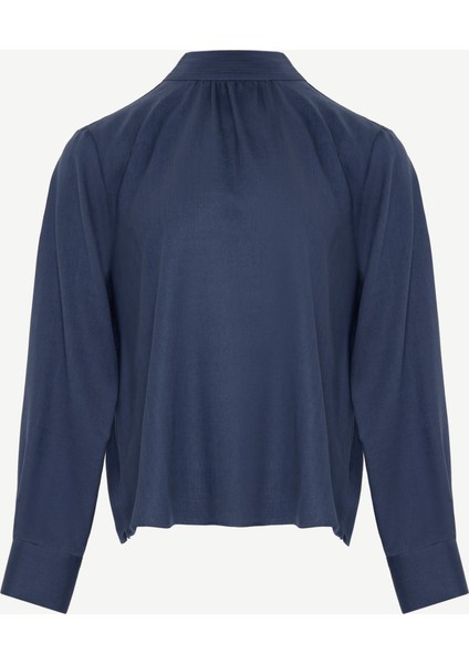 Büzgü Detaylı Dik Yakalı Bluz