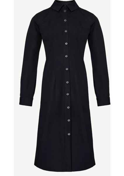 Pens Detaylı Uzun Kollu Gömlek Elbise