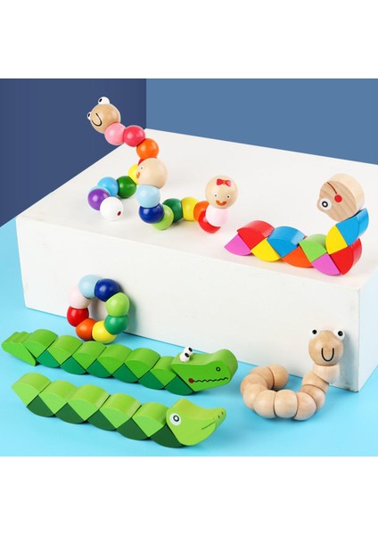 [daha Mutlu] Renkli Hayvan Ahşap Büküm Solucan Bulmacalar Caterpillar Çocuklar Eğitici Hayvan Timsah Oyuncaklar Bebek Montessori Parmak Oyuncakları (Yurt Dışından)