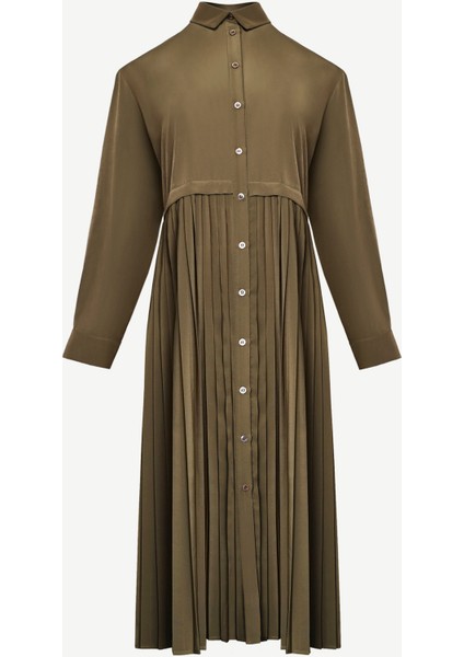 Uzun Kollu Pliseli Midi Boy Gömlek Elbise