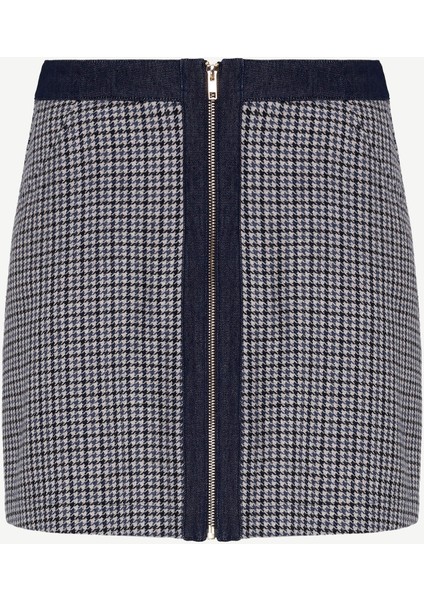 A-Line Önü Fermuarlı Cepli Denim Detaylı Kısa Etek