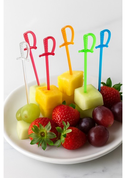 Tek Kullanımlık Renkli Plastik Cips Çatalı Kürdanı Kılıç 50 adet/paket, 7 cm