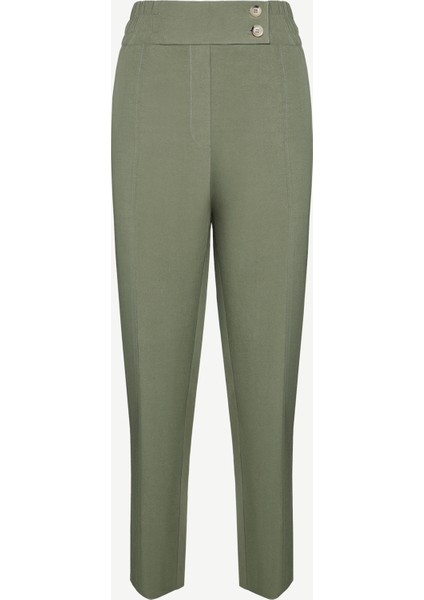 Düz Kesim Beli Lastikli Düğme Detaylı Pantolon