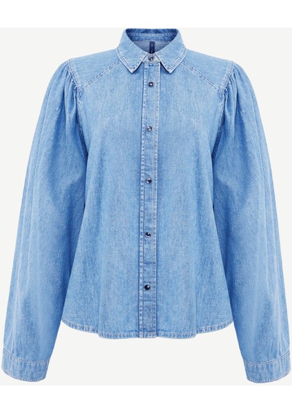 Balon Kollu Denim Gömlek