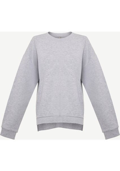 Dikiş ve Yırtmaç Detaylı Bisiklet Yaka Sweatshirt