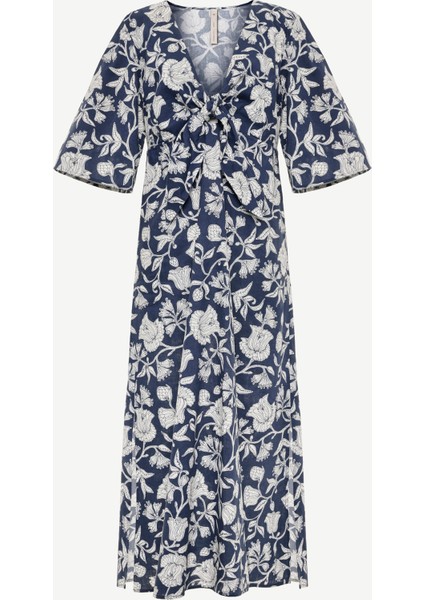 Önü Bağlama Detaylı Kısa Kollu Midi Boy Elbise