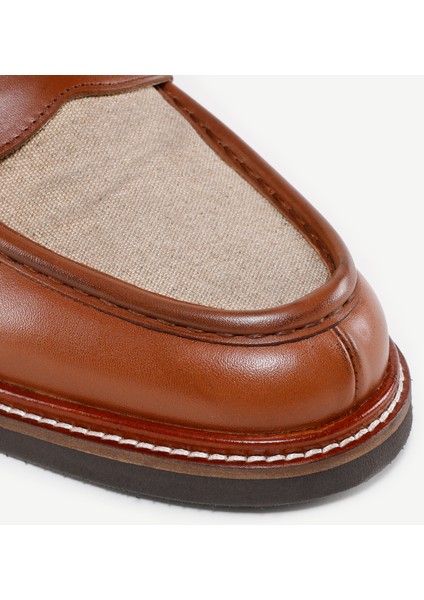 Kanvas Detaylı Deri Loafer