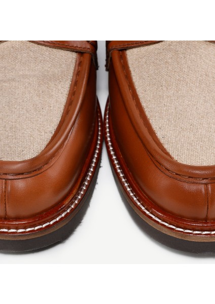 Kanvas Detaylı Deri Loafer