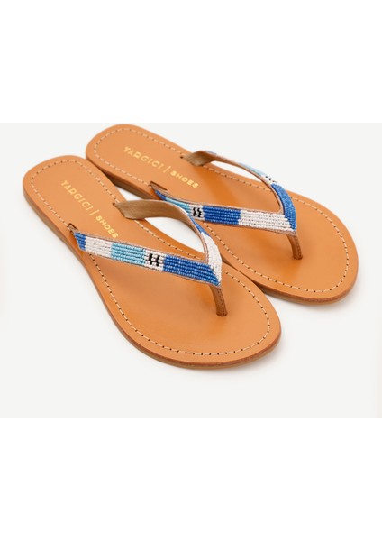 Boncuk Işlemeli Parmak Arası Deri Terlik