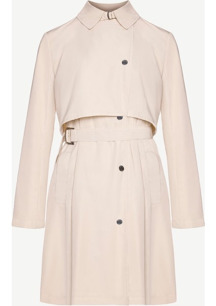 Kadın Kruvaze Kapamalı Uzun Pardösü Düz Desen Rüzgarlıklı Günlük Stil