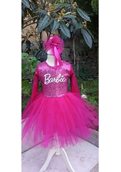 Niliya Kız Çocuk Payet Detaylı Uzun Kollu Barbie Tütü Elbise Trend Tasarım 2023