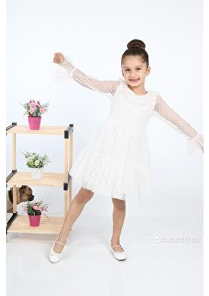 Çocuk Yolu Puantiyeli Tüllü Kız Çocuk Elbisesi Özel Günler İçin Şık Tasarım fiyatları