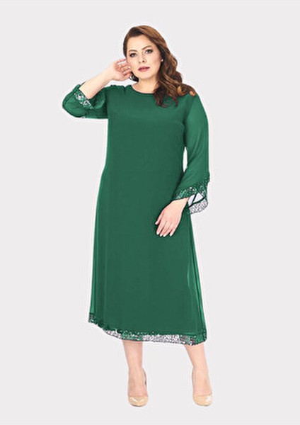 Lilas Abiye Elbise Büyük Beden Yeşil Renkli Uzun Kollu Özel Günler İçin modelleri