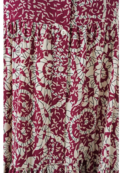 Otantik Desenli Kadın Tesettür Elbise Uzun Kol Kloş Stil 2423 E. Fuşya indirimleri