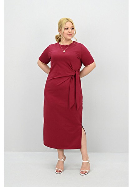 Kadın Büyük Beden Kısa Kollu Bel Bağlama Detaylı Elbise Şık ve Rahat 5303-25 fiyatları