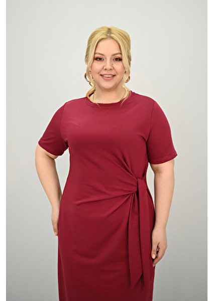 Kadın Büyük Beden Kısa Kollu Bel Bağlama Detaylı Elbise Şık ve Rahat 5303-25 fırsatları