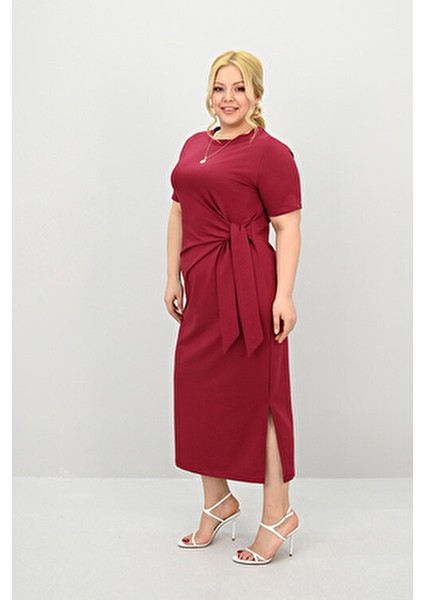 Kadın Büyük Beden Kısa Kollu Bel Bağlama Detaylı Elbise Şık ve Rahat 5303-25 indirimleri