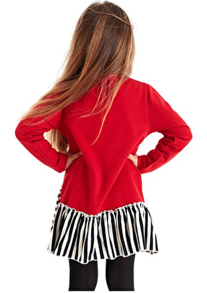 Kız Çocuk Elbisesi Meow Pow Kedi Baskılı Günlük Stil Kırmızı Renk fiyatları