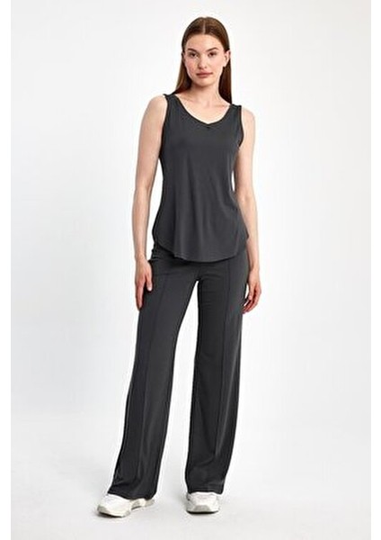 Kadın V Yaka Kolsuz Tank Elbise Klasik Stil Özel Günler İçin Siyah