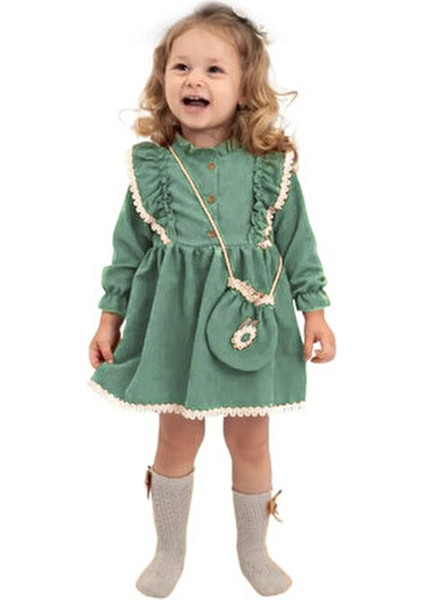 Kız Çocuk Uzun Kol Elbise Papatya Desenli Şık Tasarım Özel Günler İçin