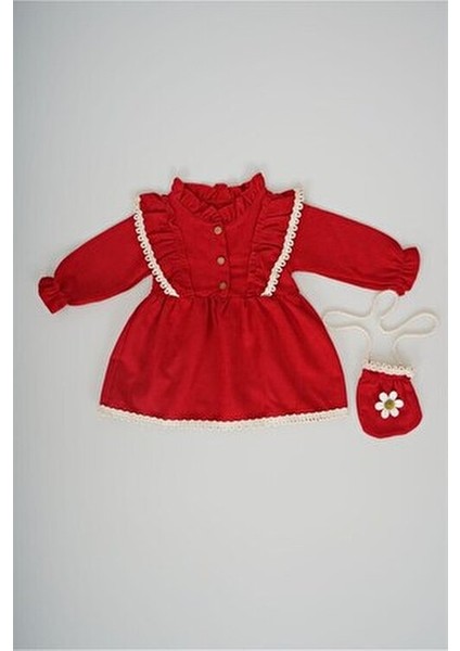 Kız Bebek Uzun Kol Elbise Papatya Desenli Çantalı Şık Tasarım fiyatları