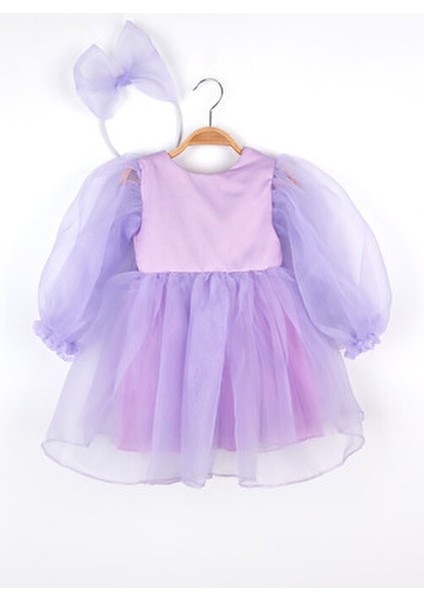Lila Uzun Kollu Organze Kız Çocuk Parti Elbisesi - Sage fiyatları