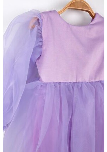 Lila Uzun Kollu Organze Kız Çocuk Parti Elbisesi - Sage fırsatları