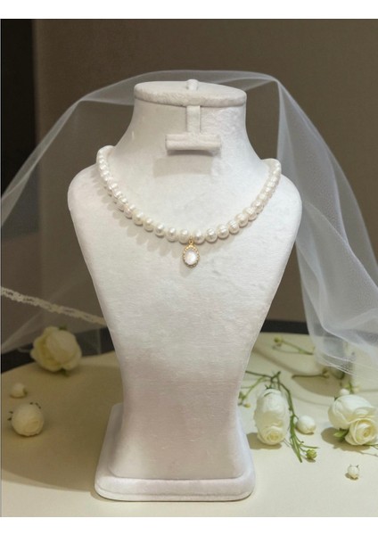 Gerçek Hakiki Doğal Inci Kolye Çelik Aparat 40 cm 7 cm Uzatma Zinciri